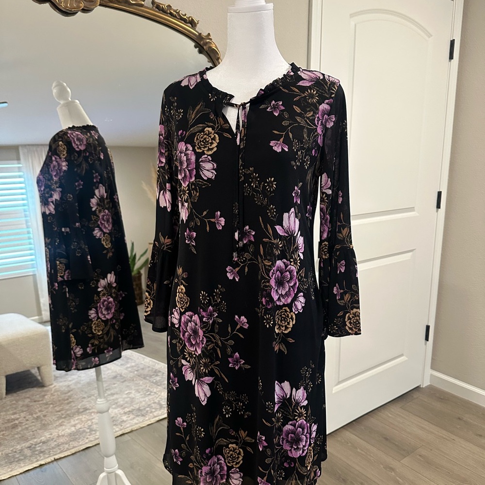 Floral Black Dress with Purple Accents